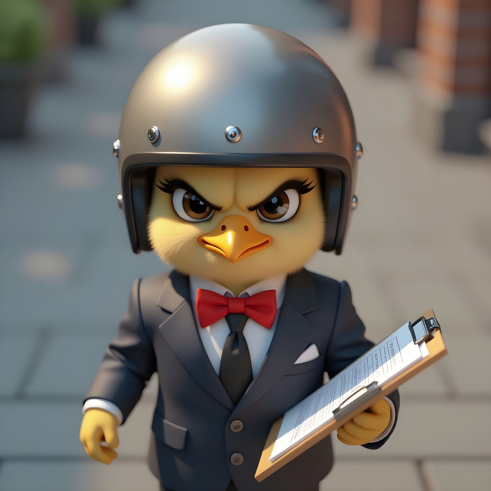 Grumpy Chick in Suit: Detailed Digital Illustration