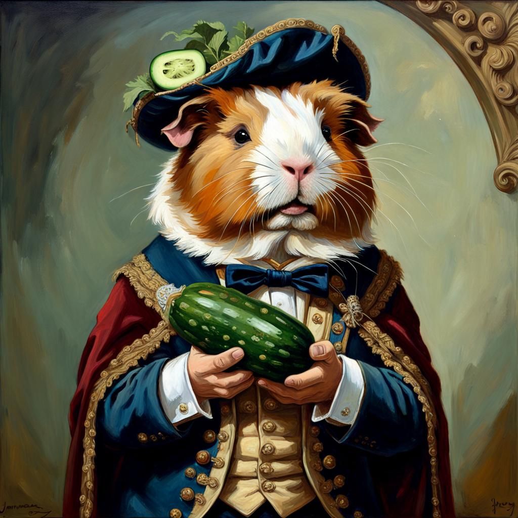 Noble Guinea Pig Portrait in Oil Painting Style