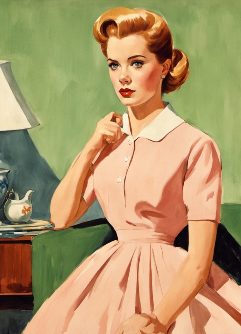 Vintage Pin-Up Portrait in Gouache Style