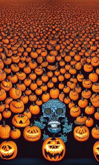 Pumpkin Skull Humanoid in Detailed Matte Painting