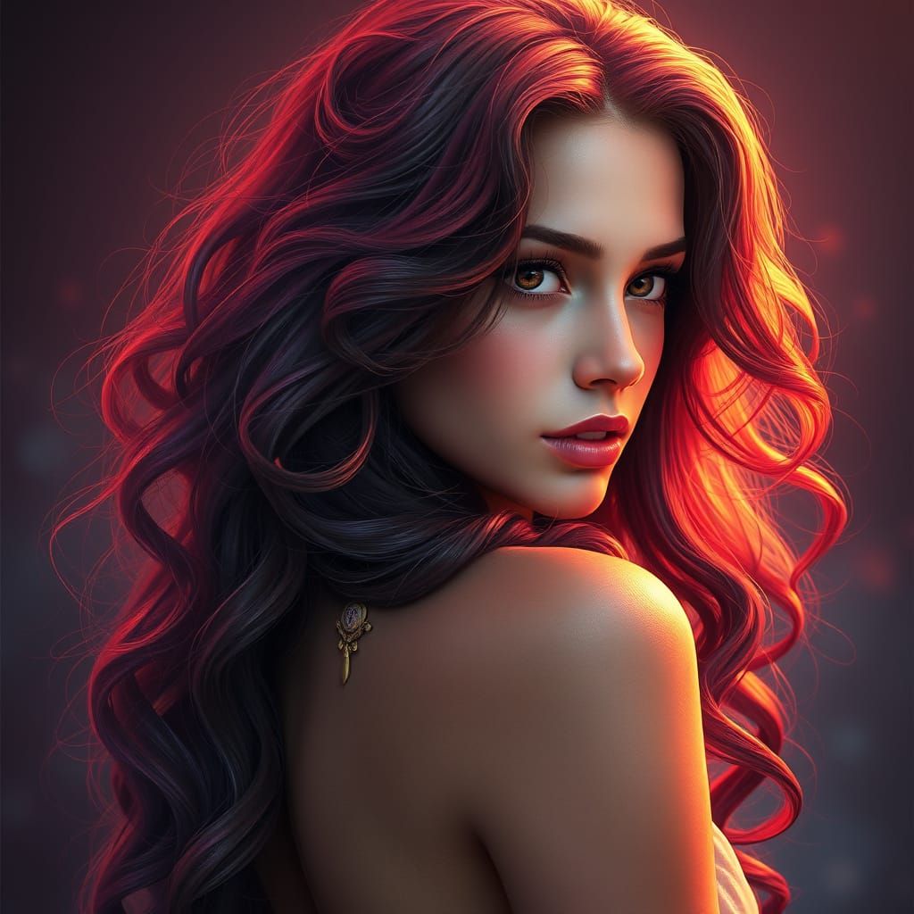 Ethereal Beauty in Red Wash Style Portrait