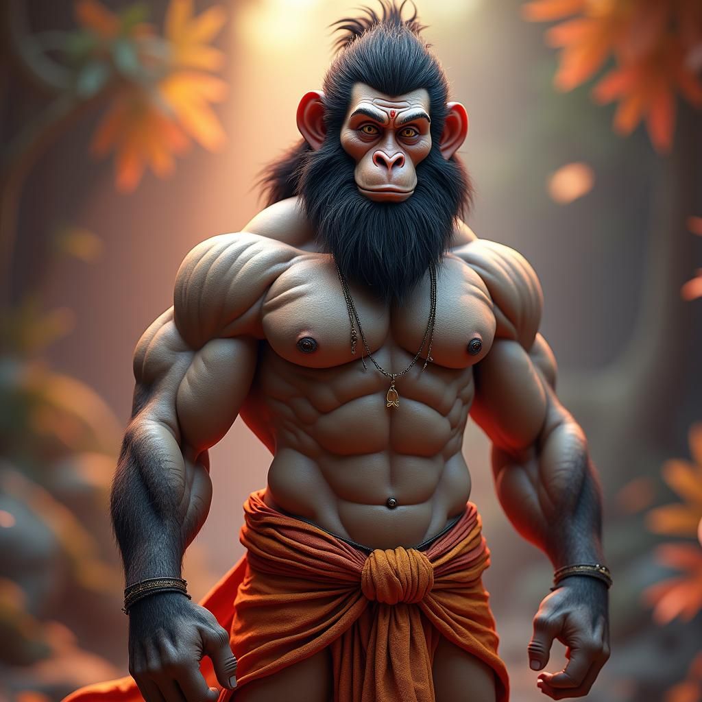 Hyperrealistic Lord Hanuman with Eight-Pack Abs