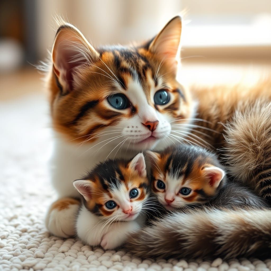 Adorable Cat with Kittens