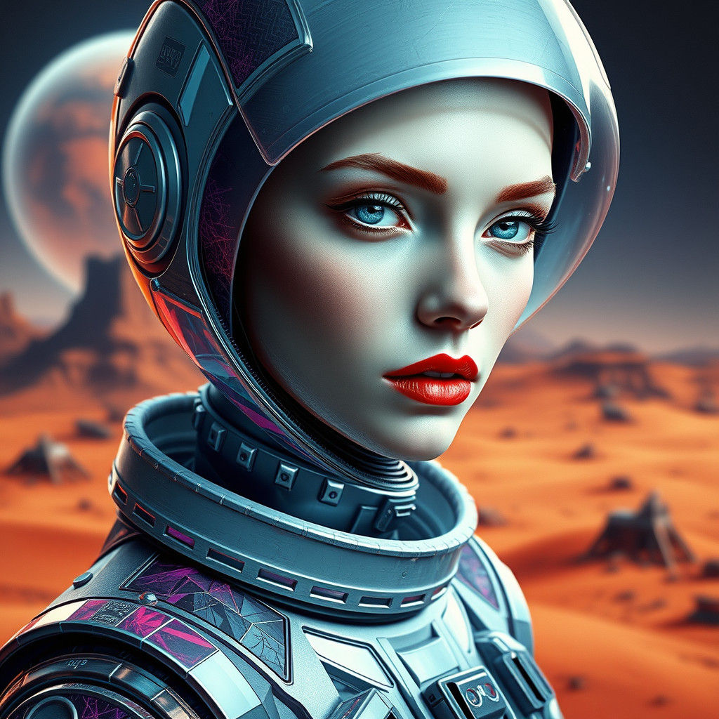 Ukrainian Alien Woman in Spacesuit on Mars