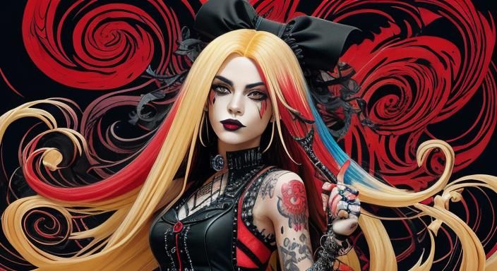 Gothic Rocker Woman in Candyland Gouache