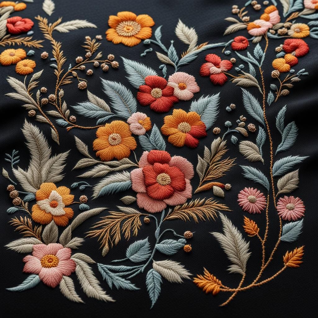 Intricately Embroidered Floral Pants in Graffiti Art Style