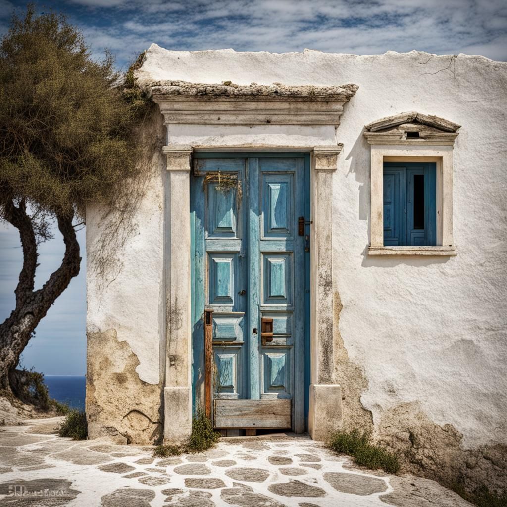 Surreal Old Door on a Greek Island