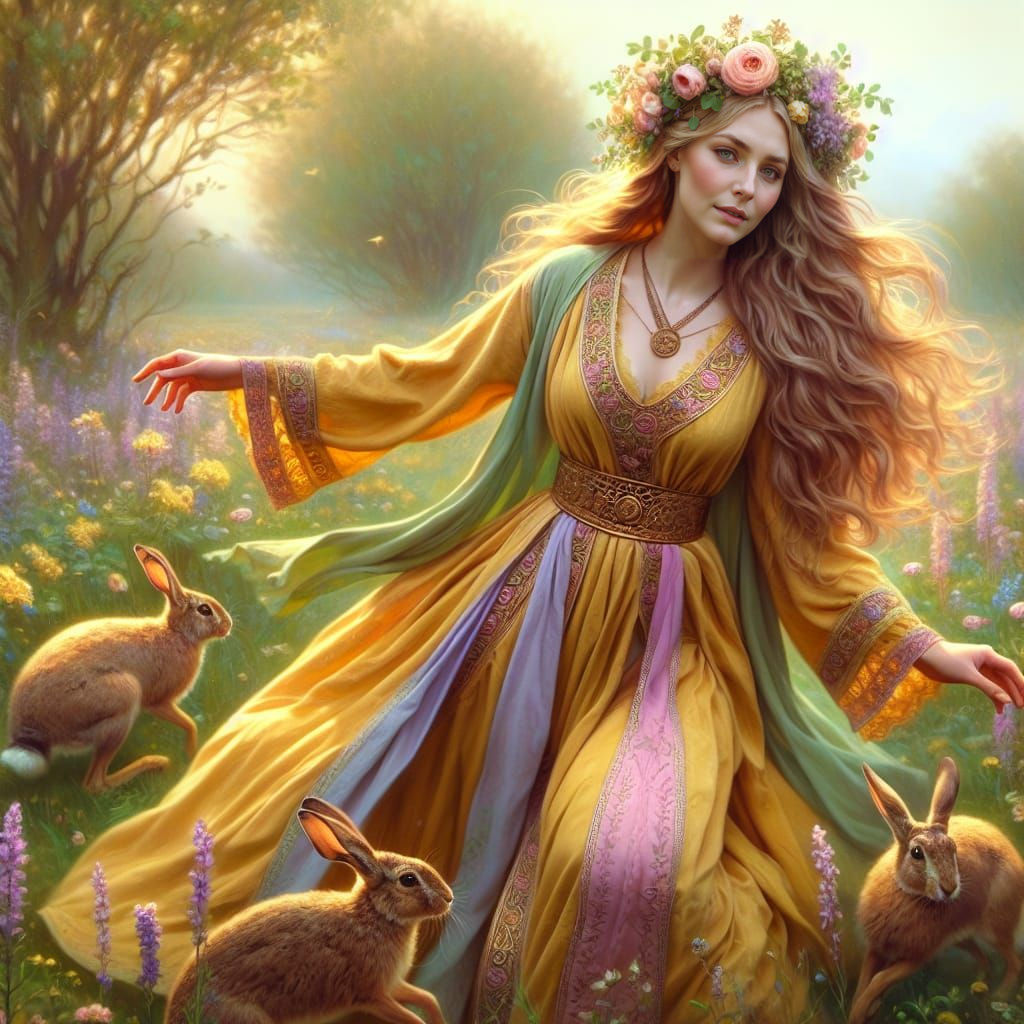 Anglo-Saxon Goddess of Spring in Vibrant Bloom