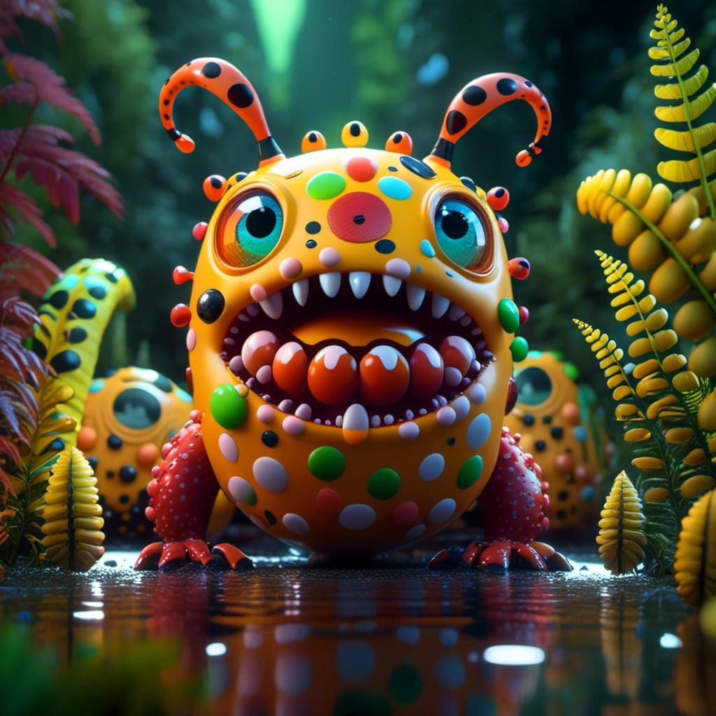 Polka Dot Monster in Ooze, 3D Digital Art