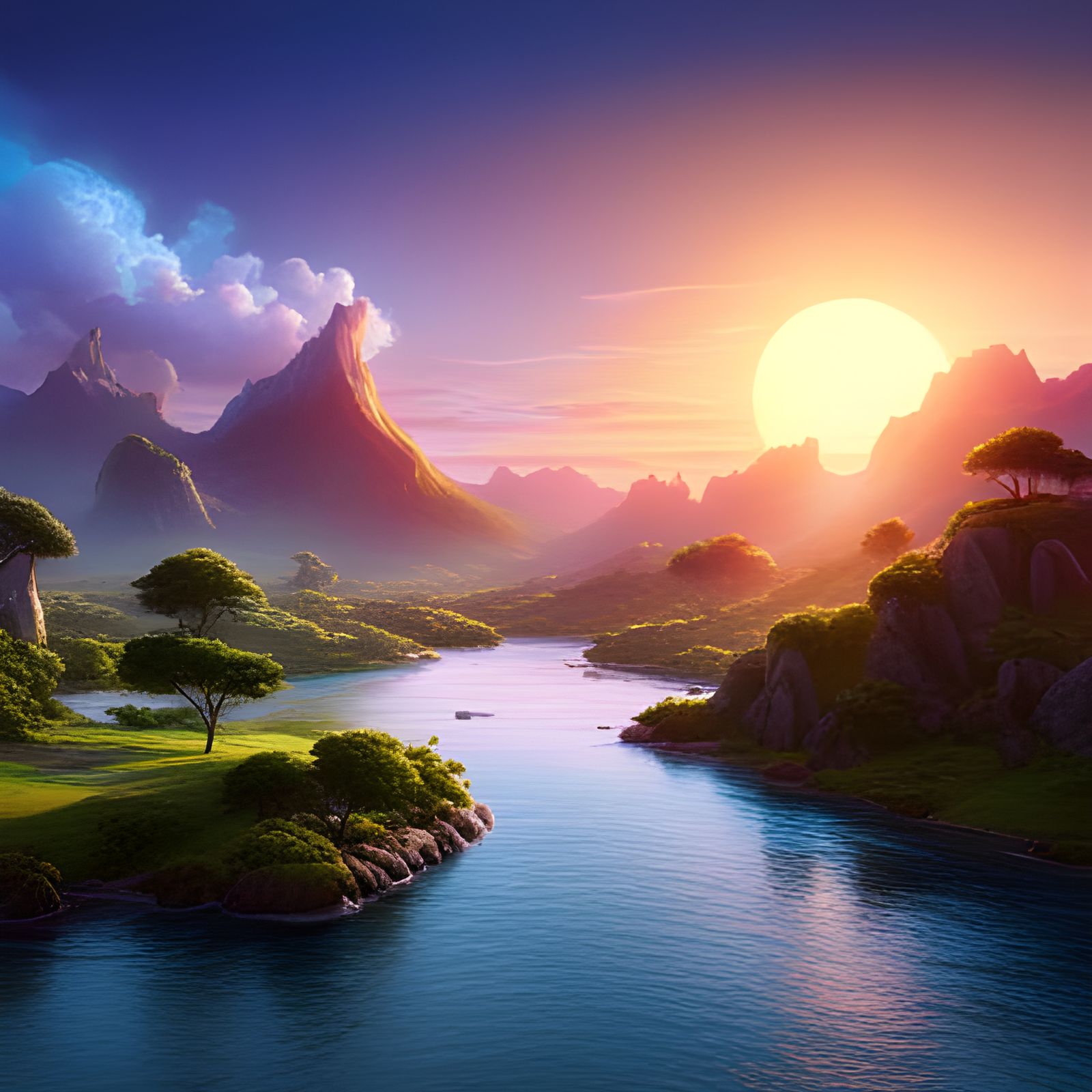 Magical Colorful Sunset Over Lush Landscape