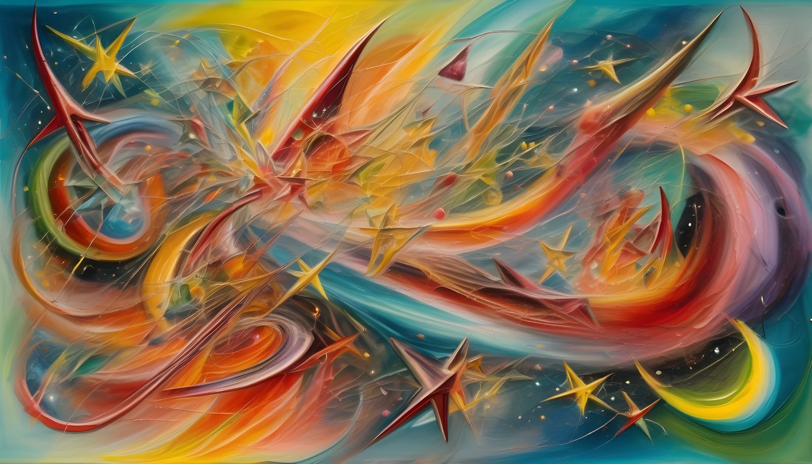 Surreal Plasma Vortices with Stars in Tropical Oil Paint Sty...