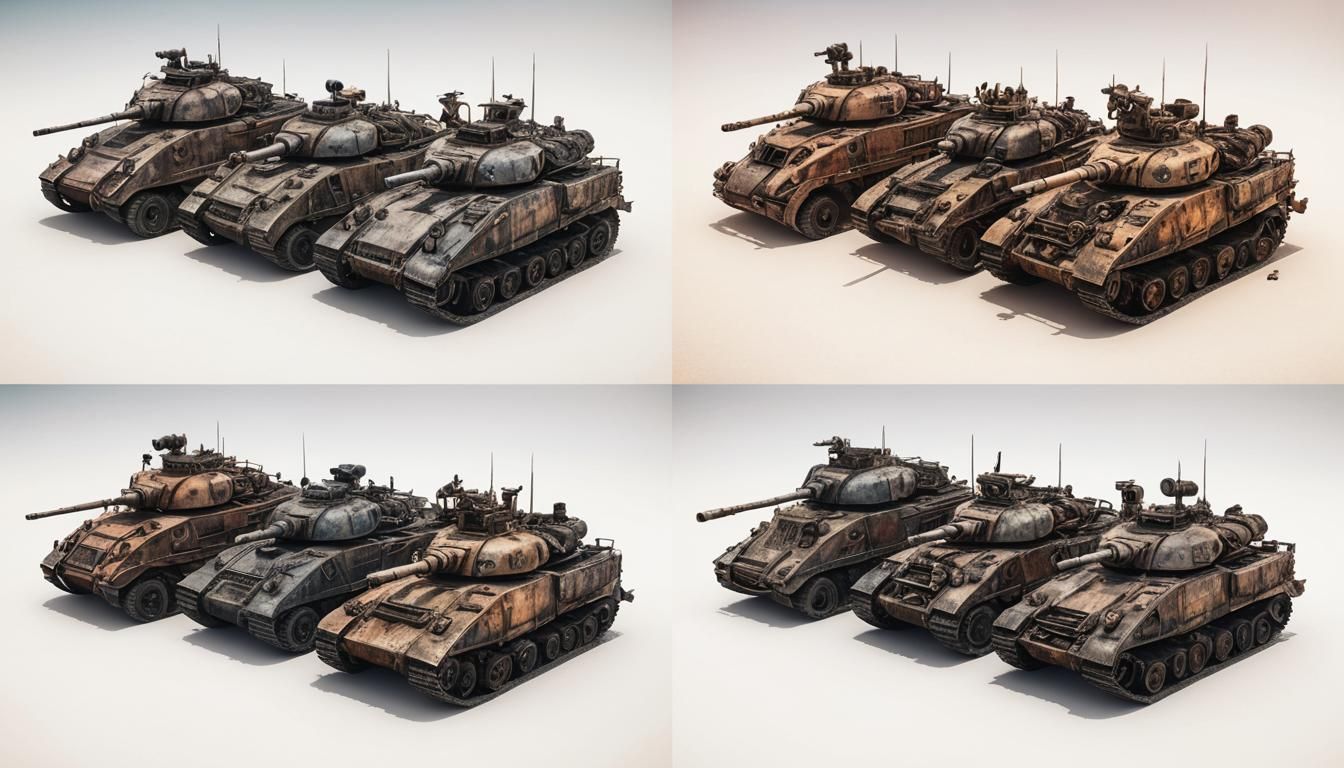 Post-Apocalyptic Vehicle Lineup in Desert Sunset