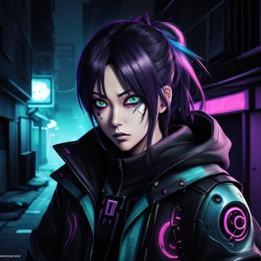 Cyber Skull Zombie in Dystopian Anime Style