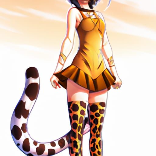 Anime Girl with Cheetah Features in Manga Style