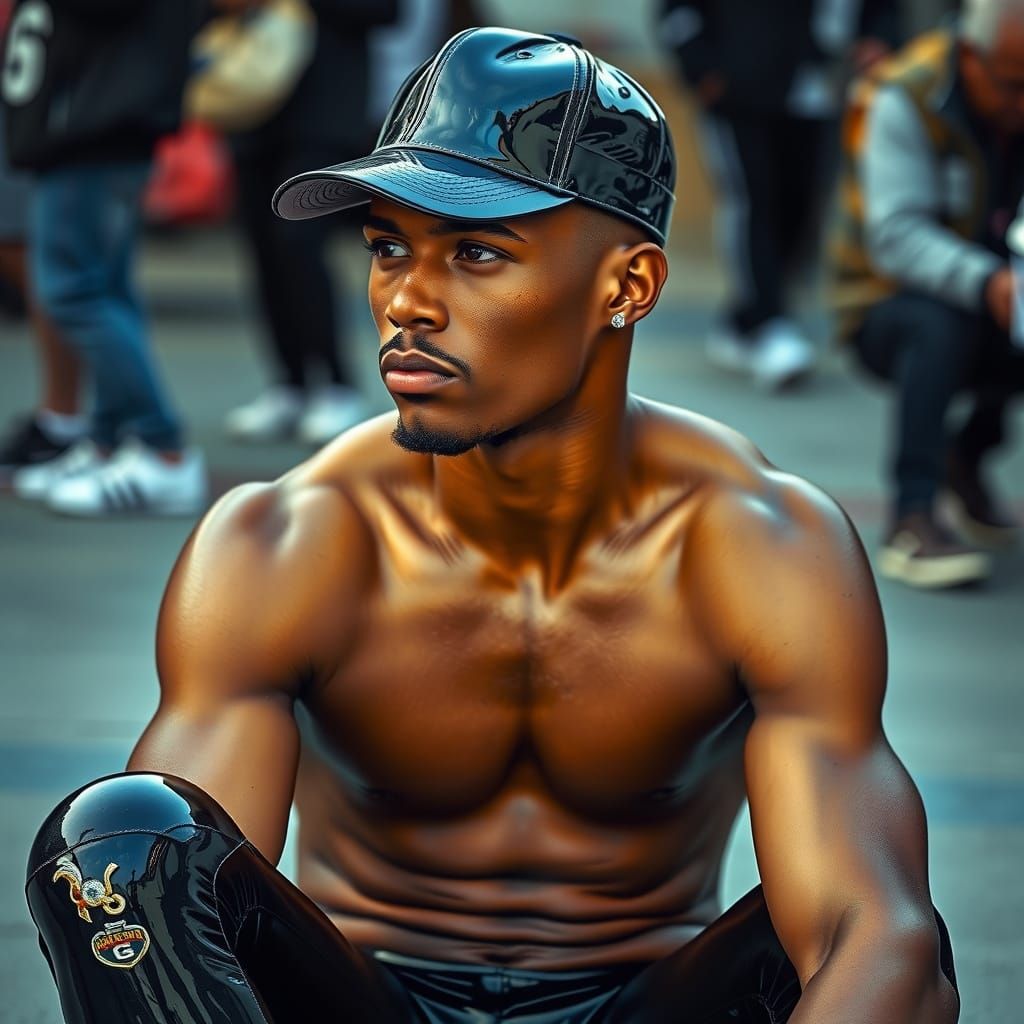 Athletic Men in Shiny PVC: A Photorealistic Style Image