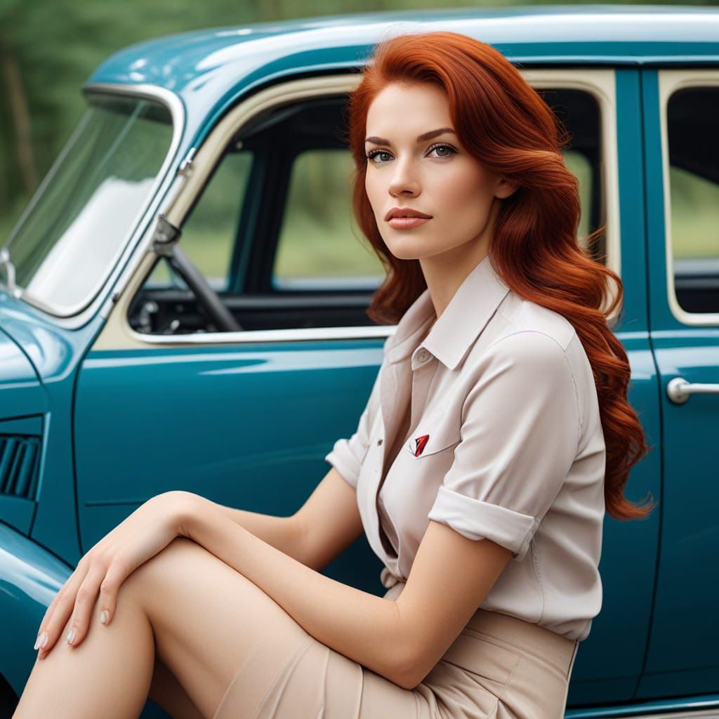 Woman and Automobile Scene