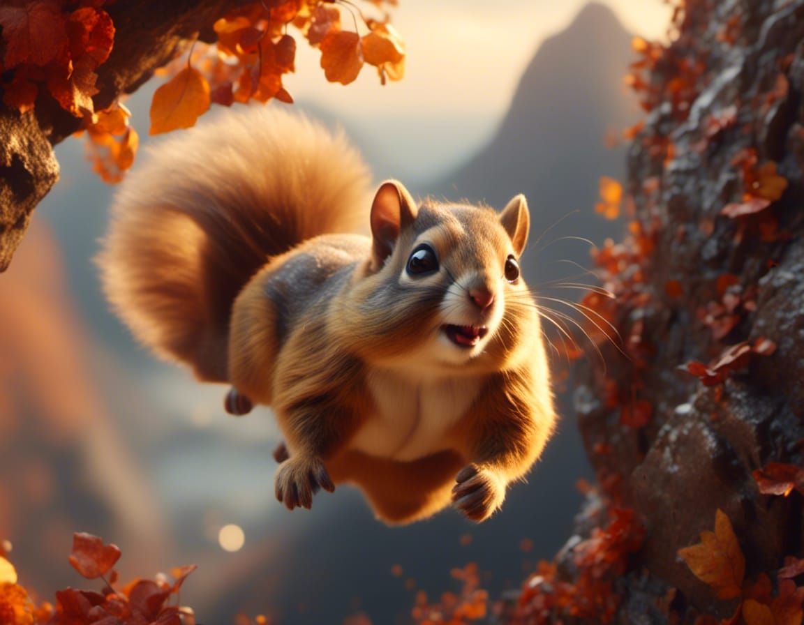 Surreal Flying Squirrel Collision in Oil Painting Style