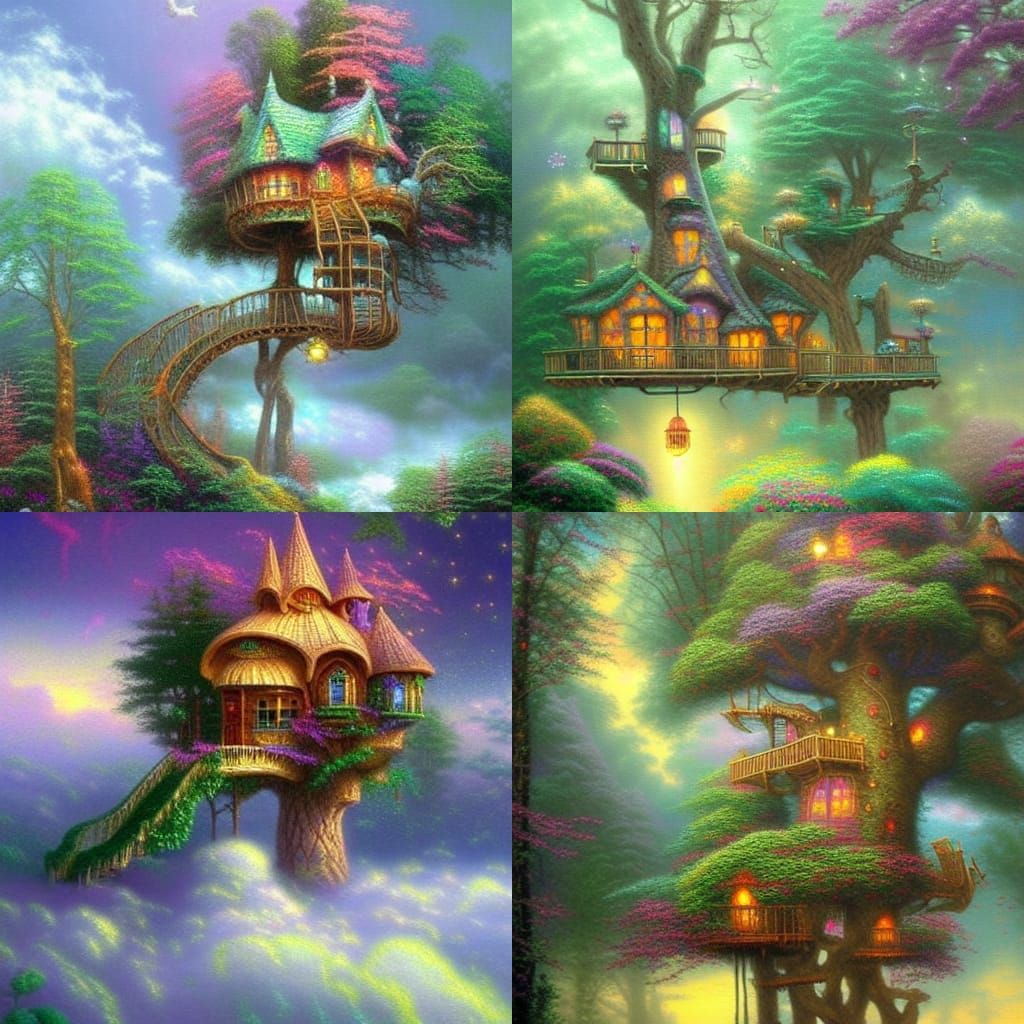 Psychedelic Treehouse in Ethereal Fantasy Landscape