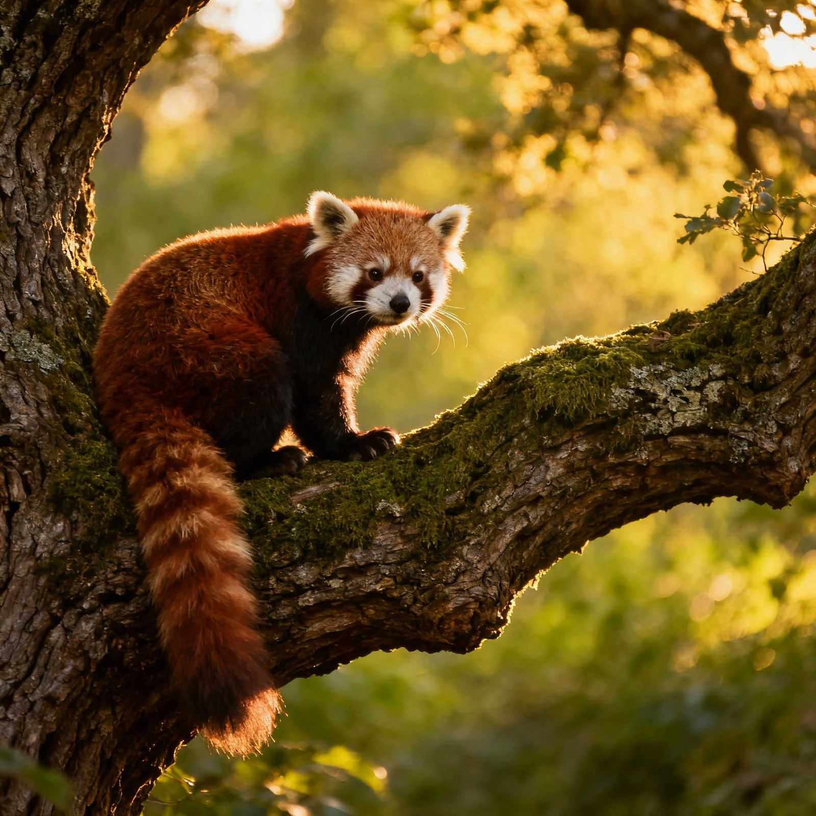 Red Panda in Sunlit Forest: Photorealistic Detail