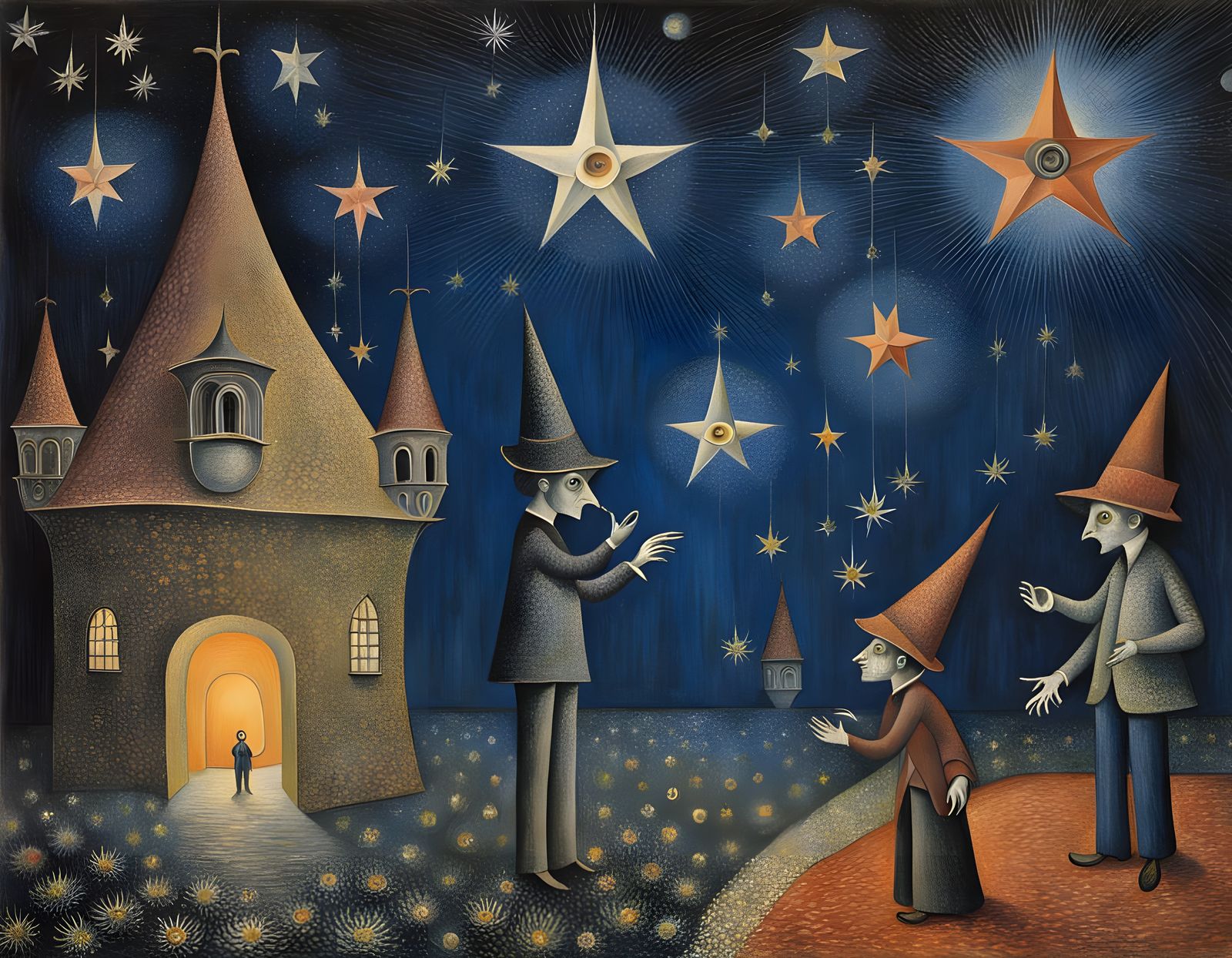 Surreal Celestial Oil Painting in Expressionist Style