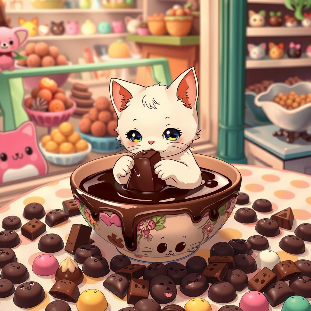 Chocolate Kitten in Kawaii Ghibli Style