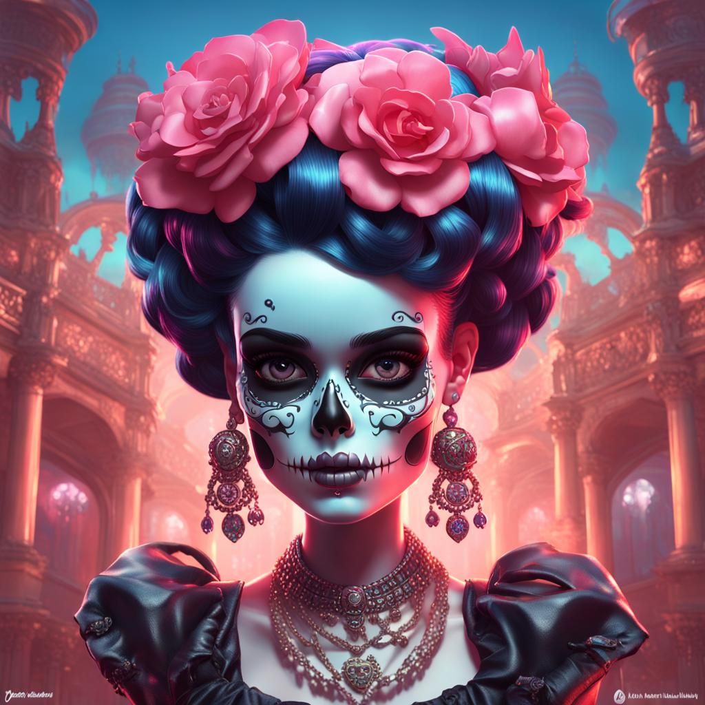 Skull Betty Boop as Barbie, Hyperdetailed Portrait