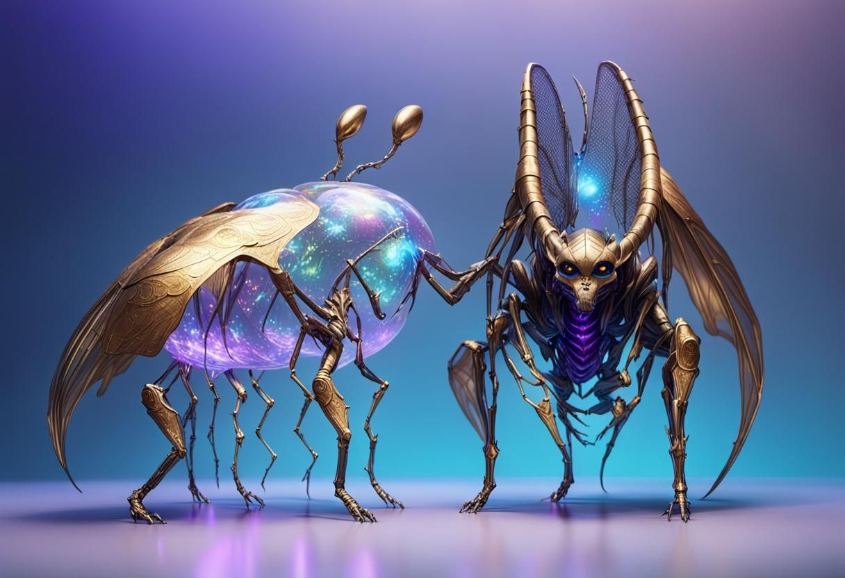 Ethereal Alien Creature and Metallic Beast
