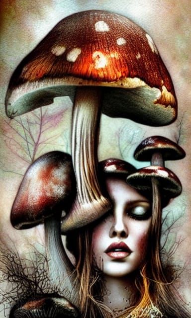Bewitching Mushroom Portrait in Fantasy Art Style