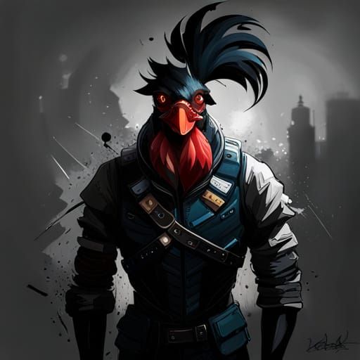 Detailed Rooster Portrait in Wasteland, Ecopunk Style
