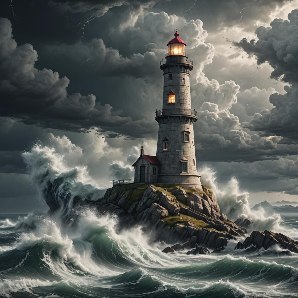 Stormy Lighthouse: Detailed Fantasy Concept Art