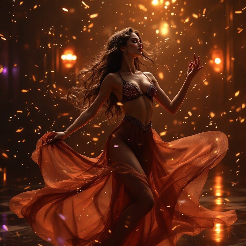 Ethereal Dancer on Lavish Dancefloor: Fantasy Concept Art