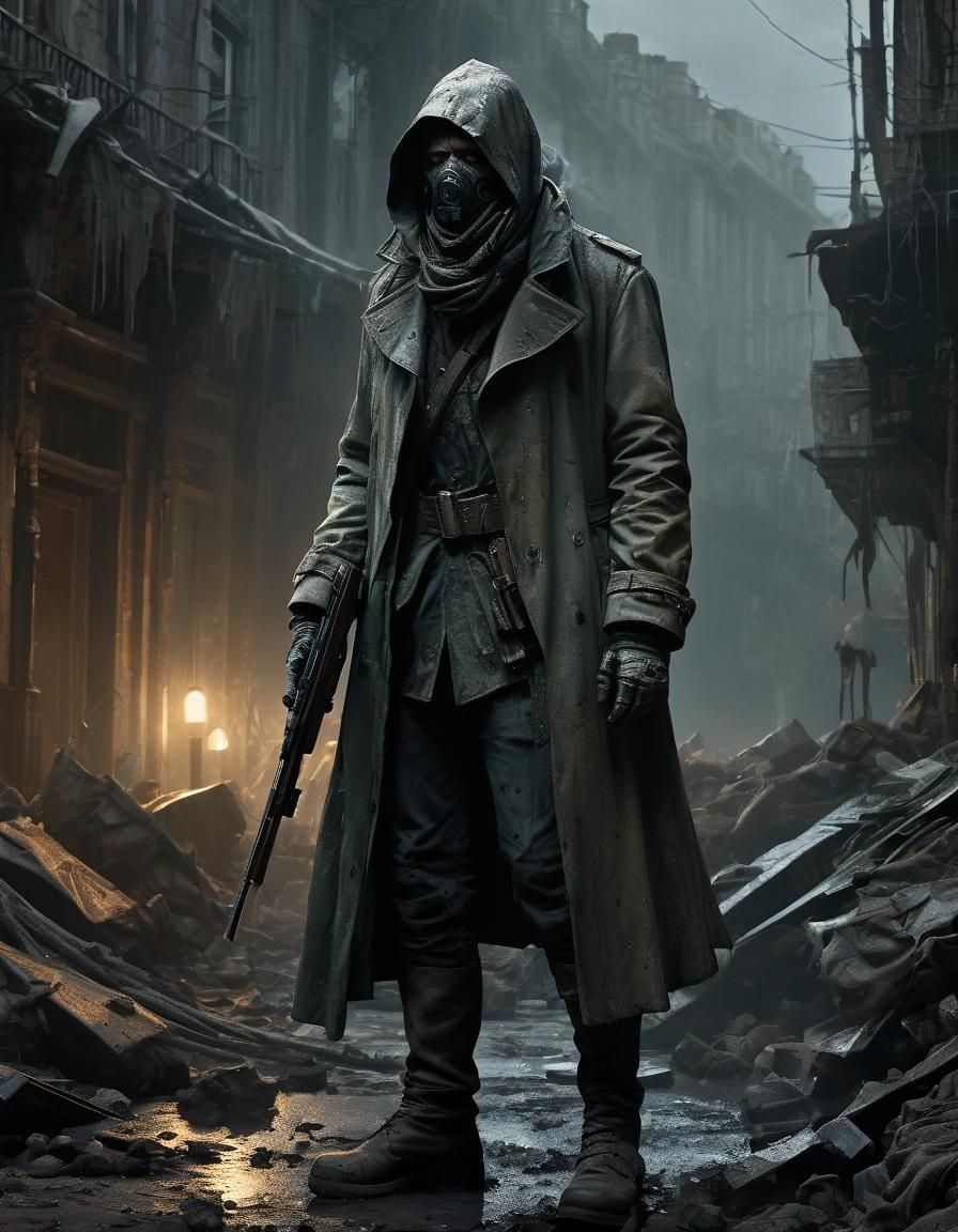 Dystopian Figure with Shotgun: Digital Matte Painting