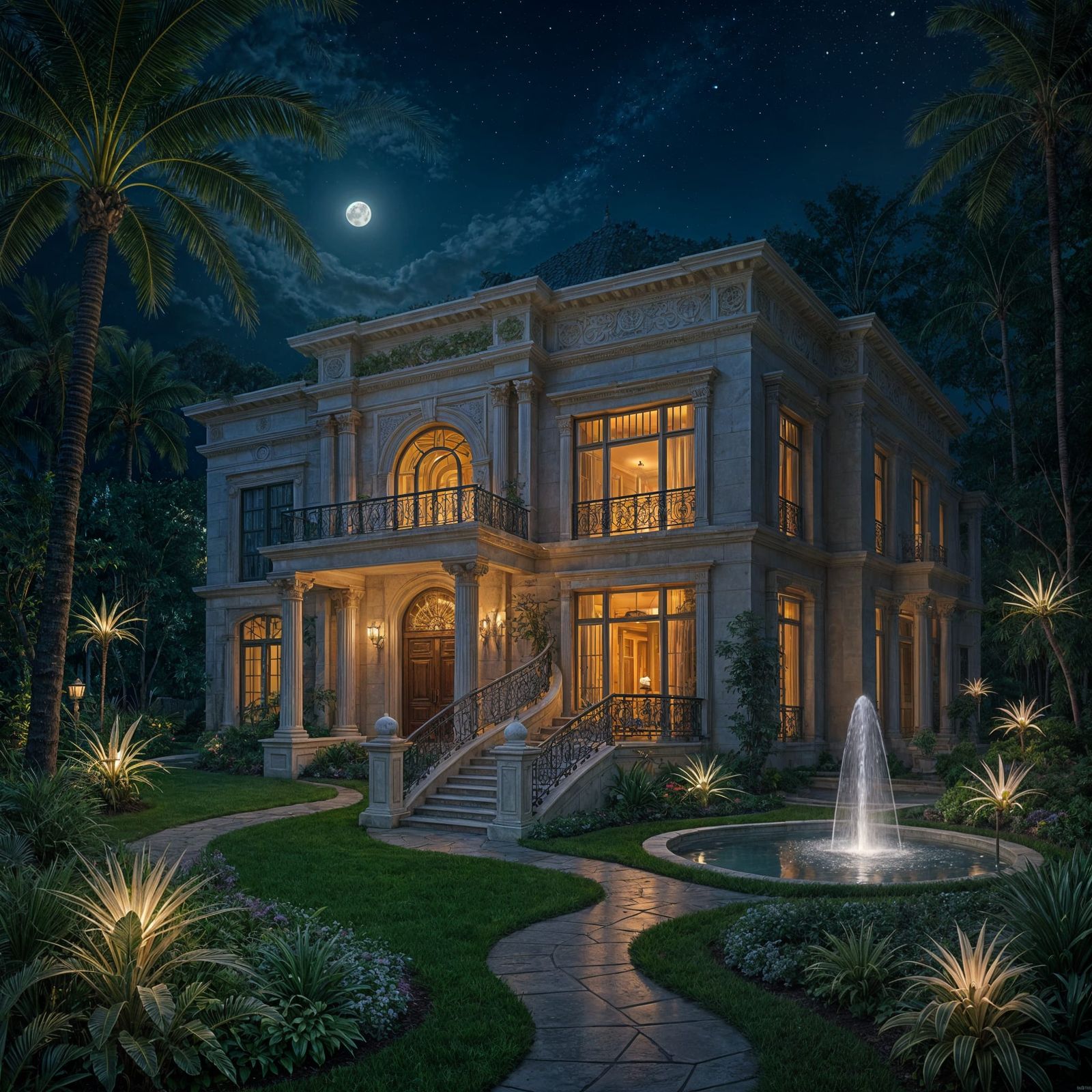 Surreal Luxury Mansion Dreamscape at Night