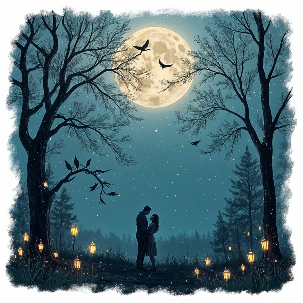 Enchanting Fireflies in a Romantic Moonlight Setting