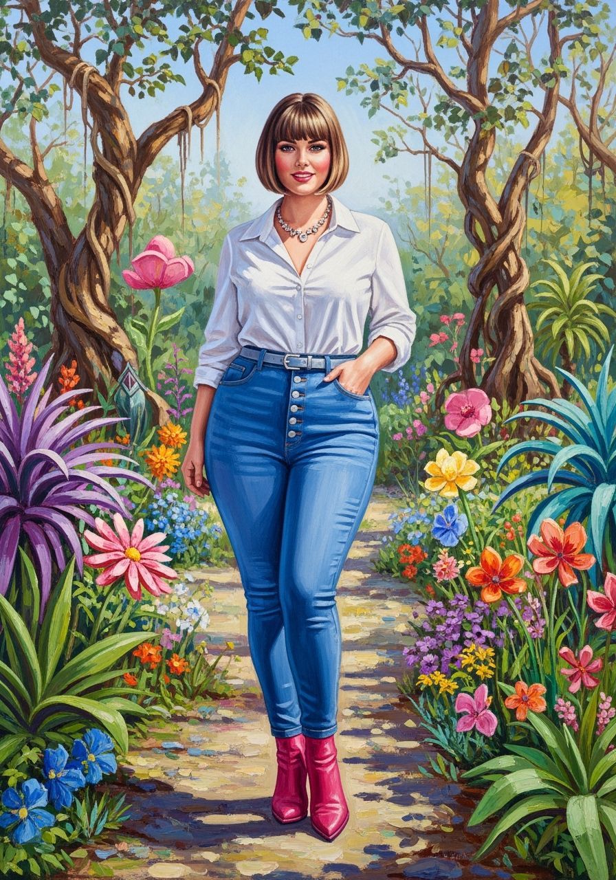 Plus-Size Woman in Fantastical Garden Oil Painting
