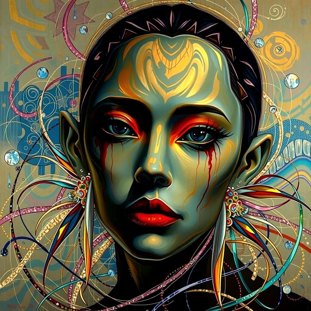 Abstract Expressionism with Iridescent Swirling Patterns