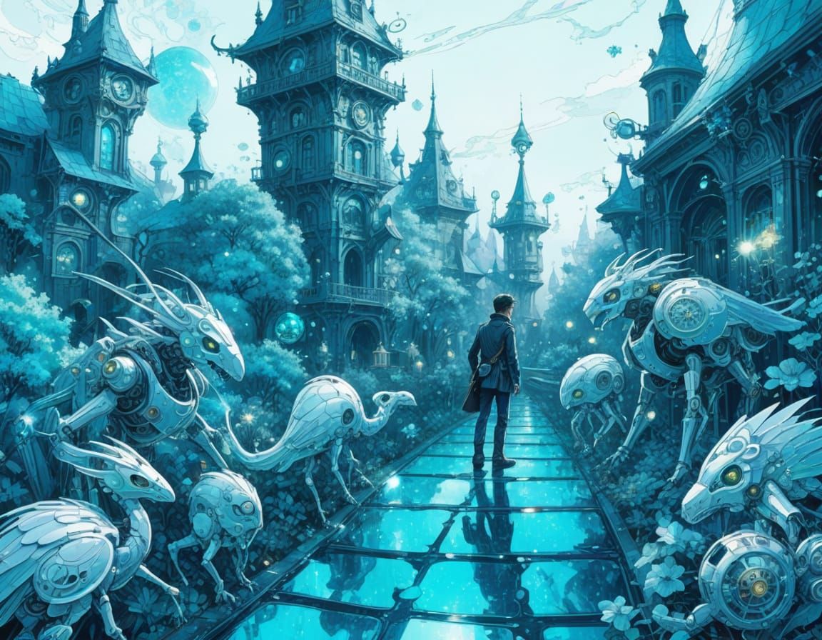 Turquoise Fantasy Animal Adventurers in Clockpunk Style