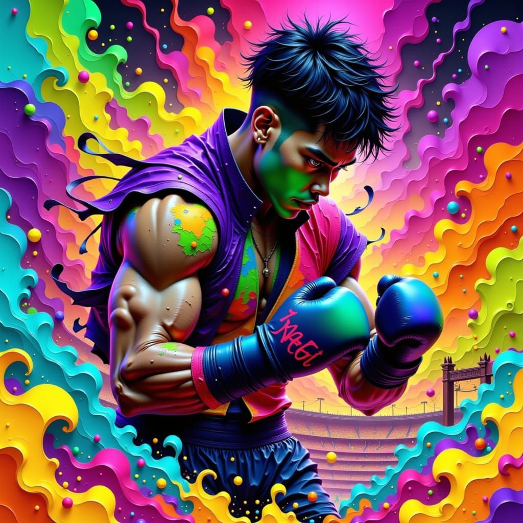 Muay Thai Fighter Kick in a Vibrant Thai Stadium