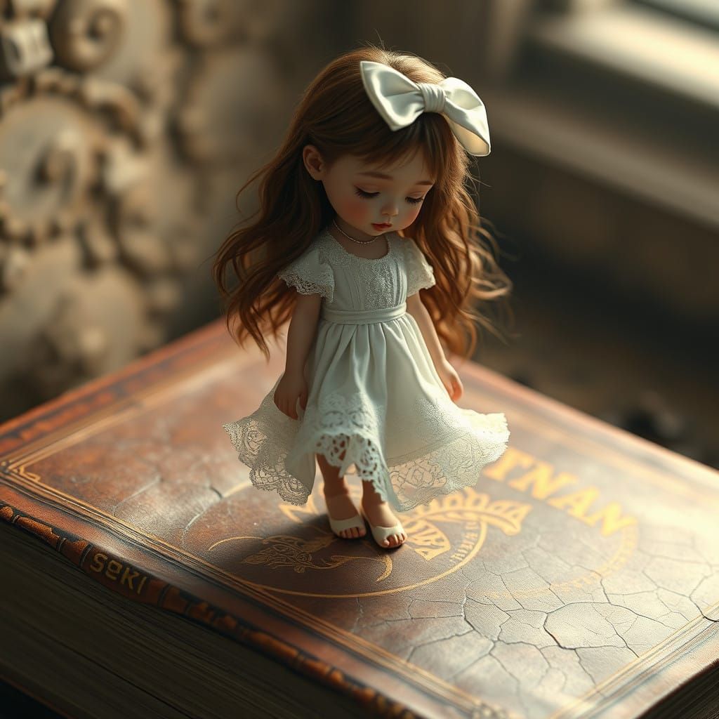 Delicate Maiden Amidst Whimsical, Ethereal Landscape