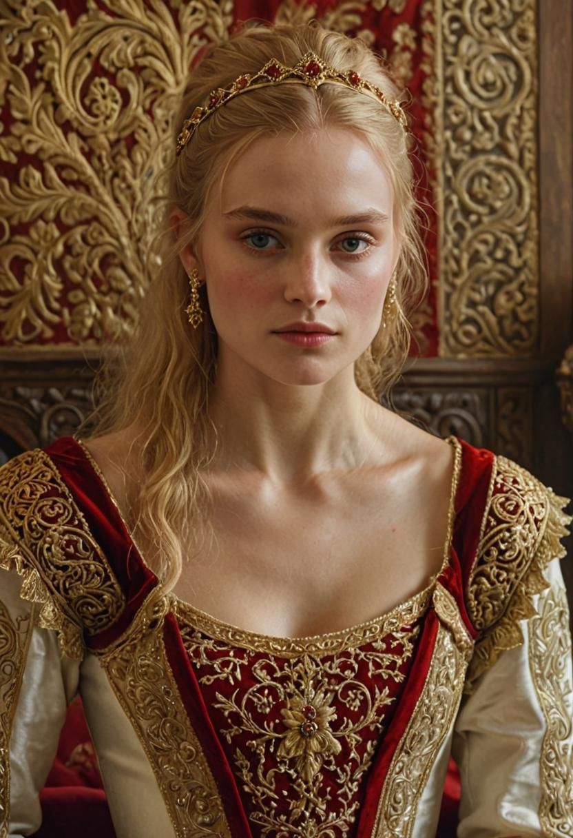 Medieval Portrait of a Lady in Luxurious Room