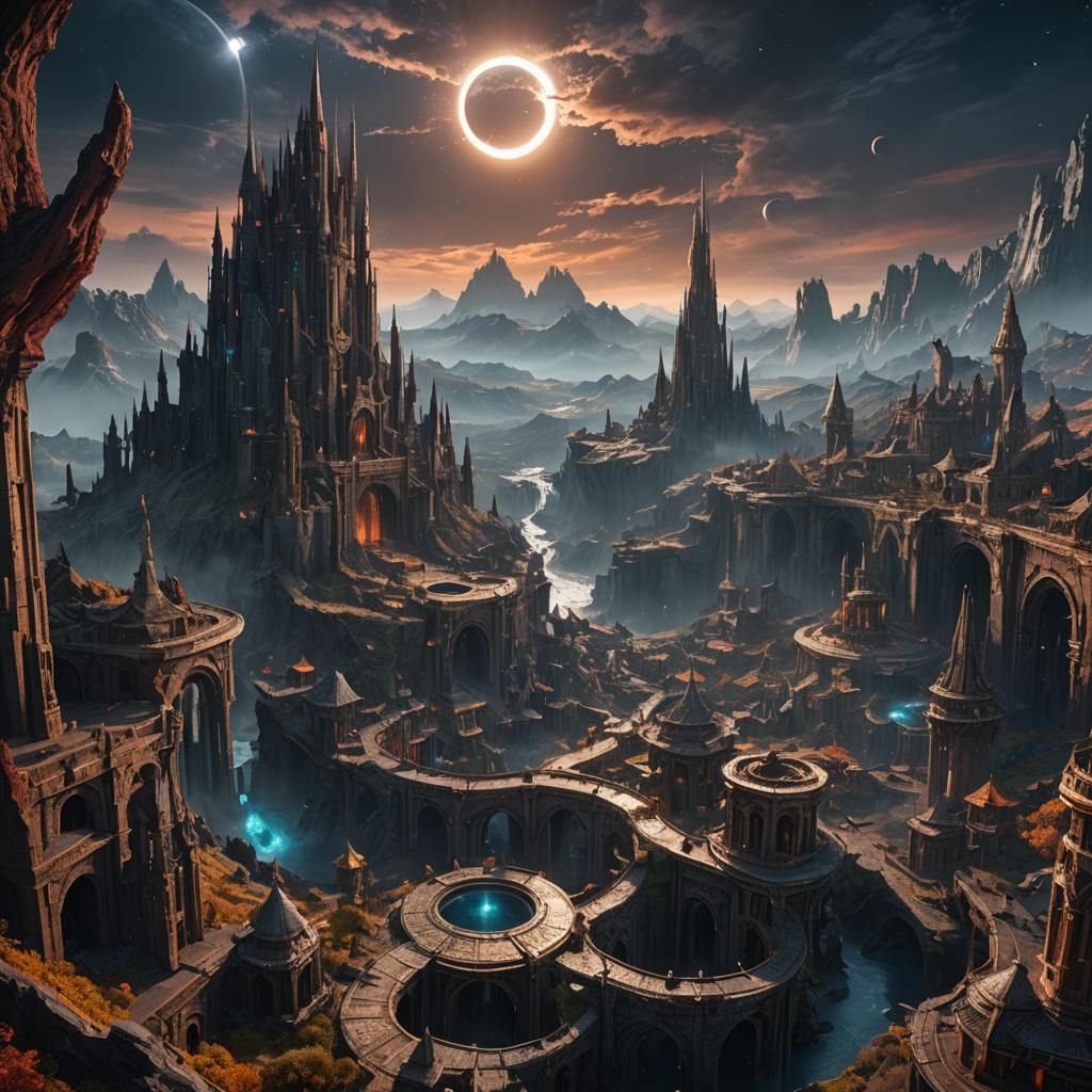 Detailed Matte Painting of an Eclipse in Deep Color