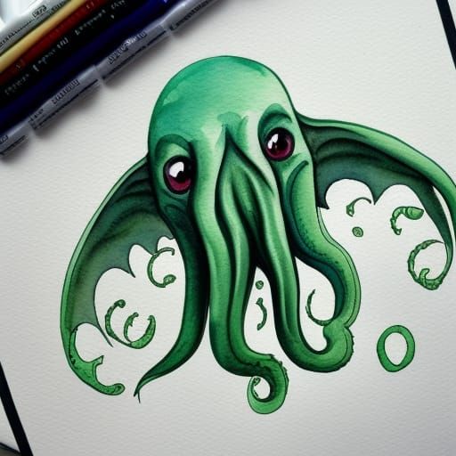 Cute Cthulhu in Watercolour Style