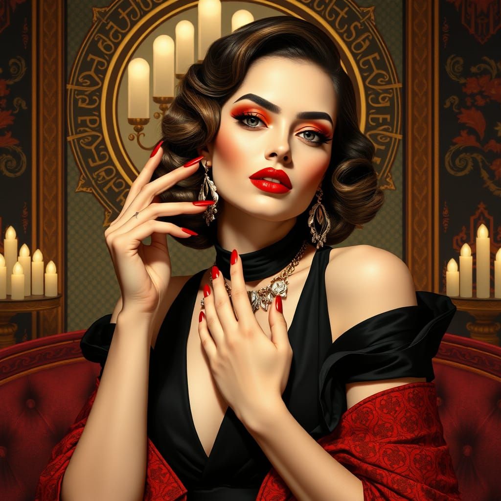 Elegant Woman in Art Nouveau Style