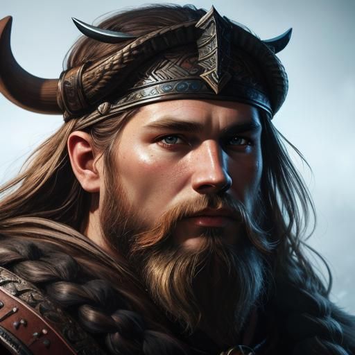 Detailed Viking Portrait in Splash Art Style