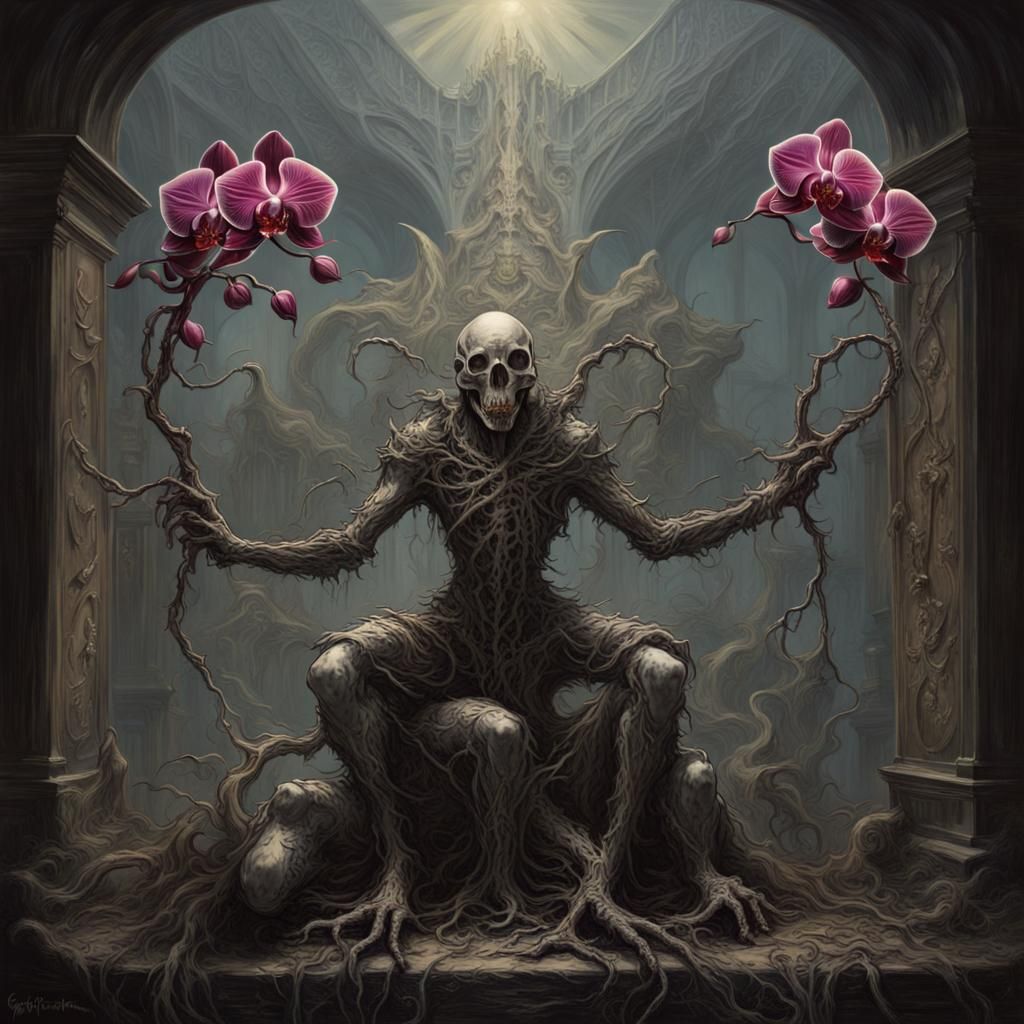 Surreal Metal Orchid in Horror Style