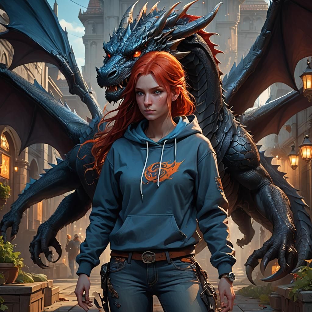 Woman and Dragon: Dark Fantasy Concept Art