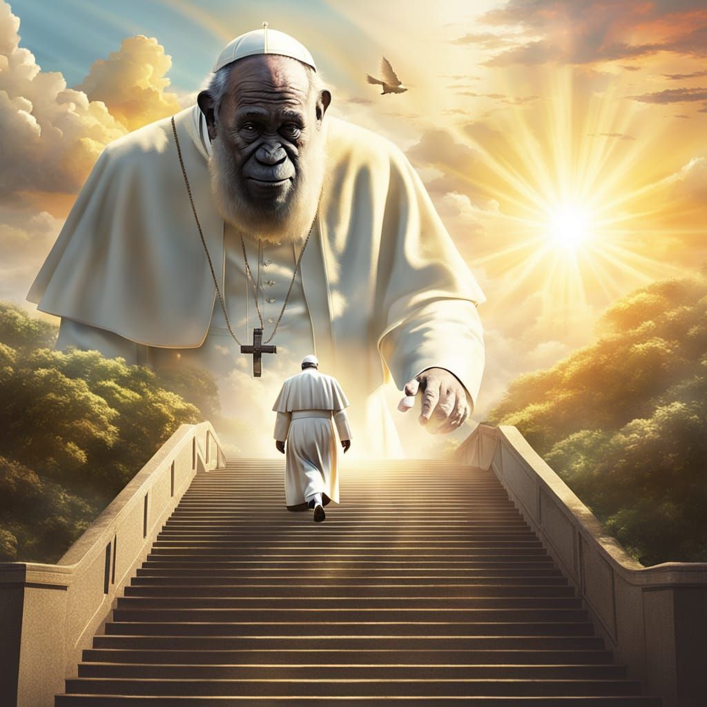 Pope Francis and Harambe in Ethereal Ascension