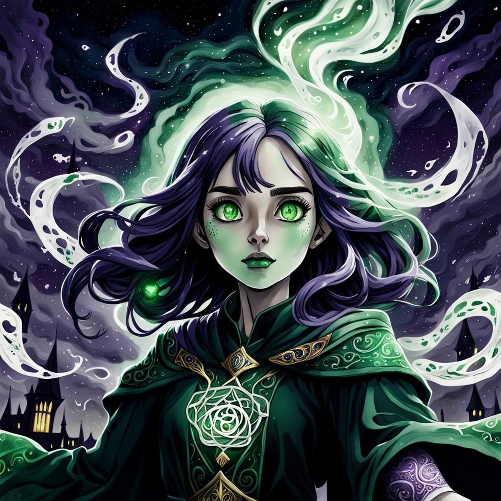 Slytherin Witchcraft: Dark Fantasy Anime in Ghibli Style