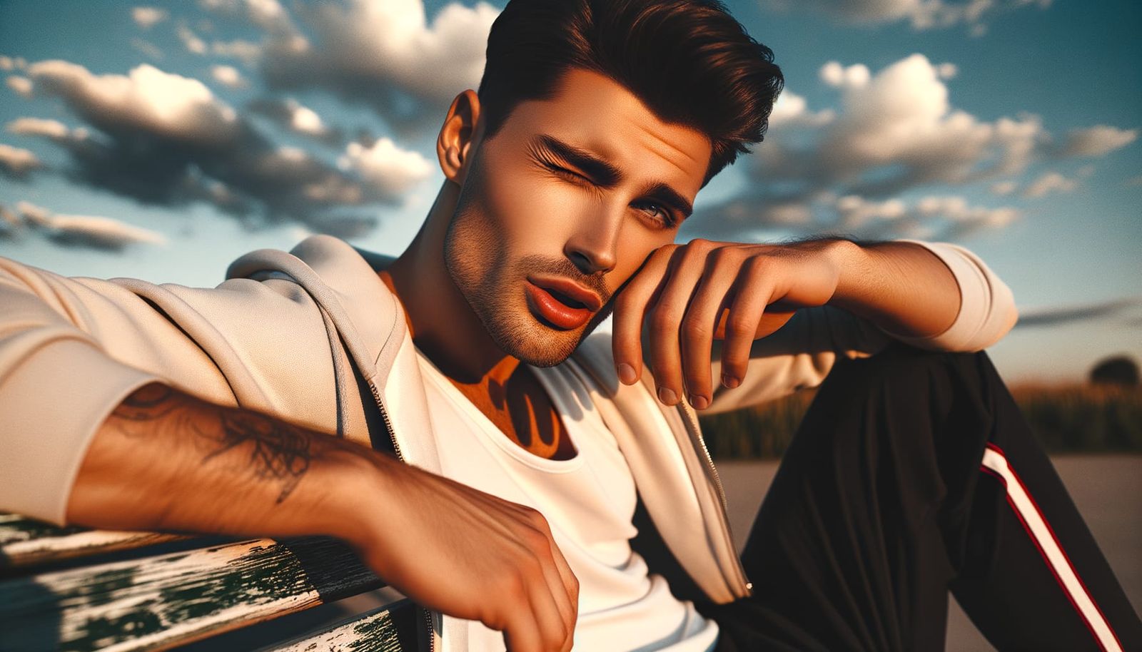 Handsome man on a bench on a sunny day