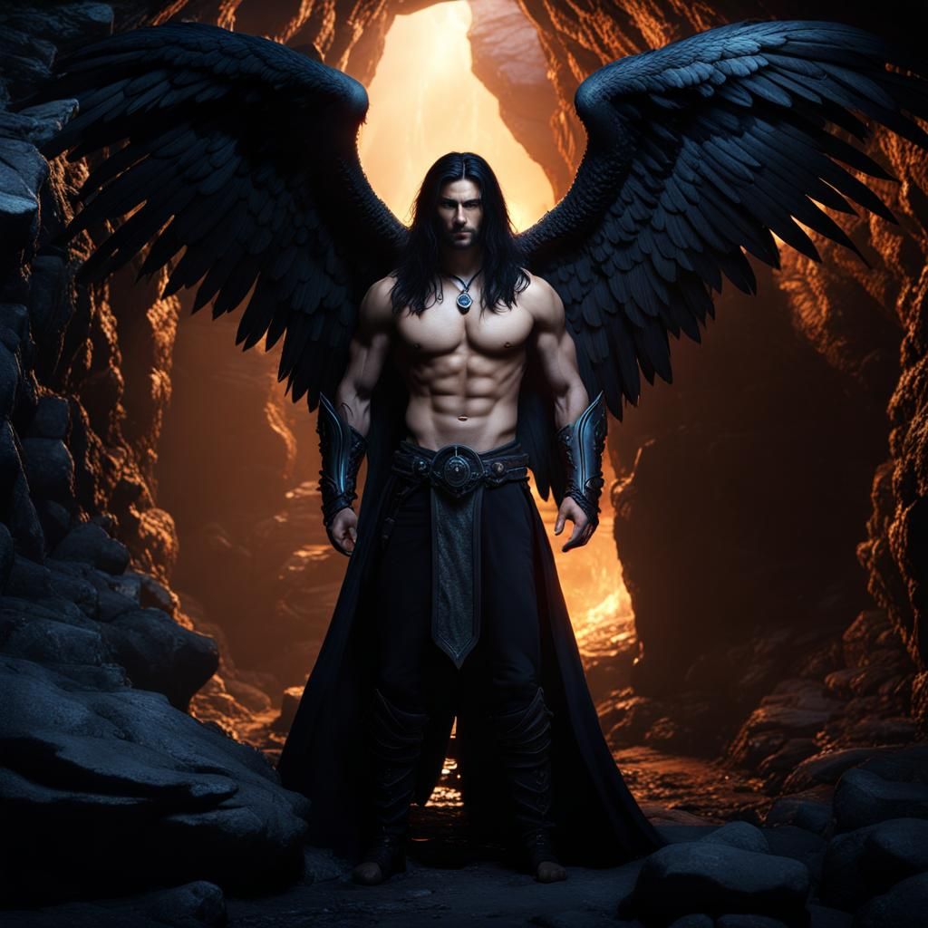 Dark Angel in a Cave: Fantasy Concept Art